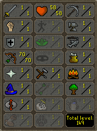 OSRS Account with 1 attack, 1 strength, 1 defense, 70 ranged