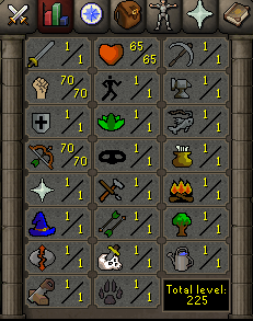 OSRS Account with 1 attack, 70 strength, 1 defense, 70 ranged
