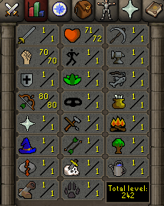 OSRS Account with 1 attack, 70 strength, 1 defense, 80 ranged