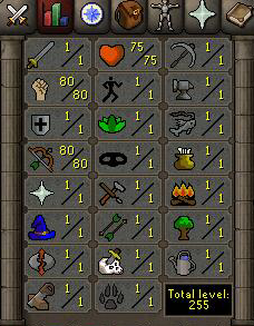 OSRS Account with 1 attack, 80 strength, 1 defense, 80 ranged