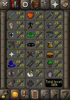 OSRS Account with 1104 Total, 99 Att, 99 Str, 99 Def, 75 Slayer