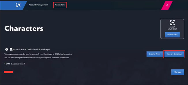 Jagex account import